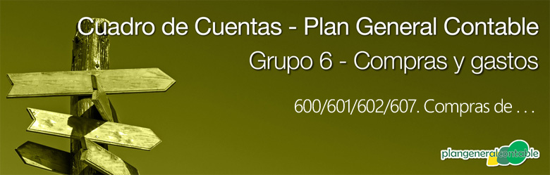 Cuadro de cuentas Plan General Contable:600/601/602/607. Compras de . . .