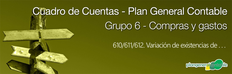 Cuadro de cuentas Plan General Contable:610/611/612. Variación de existencias de . . .