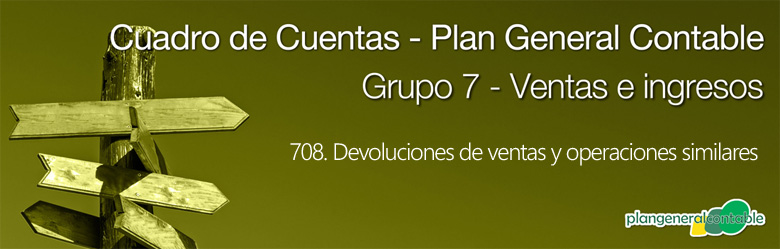 Cuadro de cuentas Plan General Contable:708. Devoluciones de ventas y operaciones similares